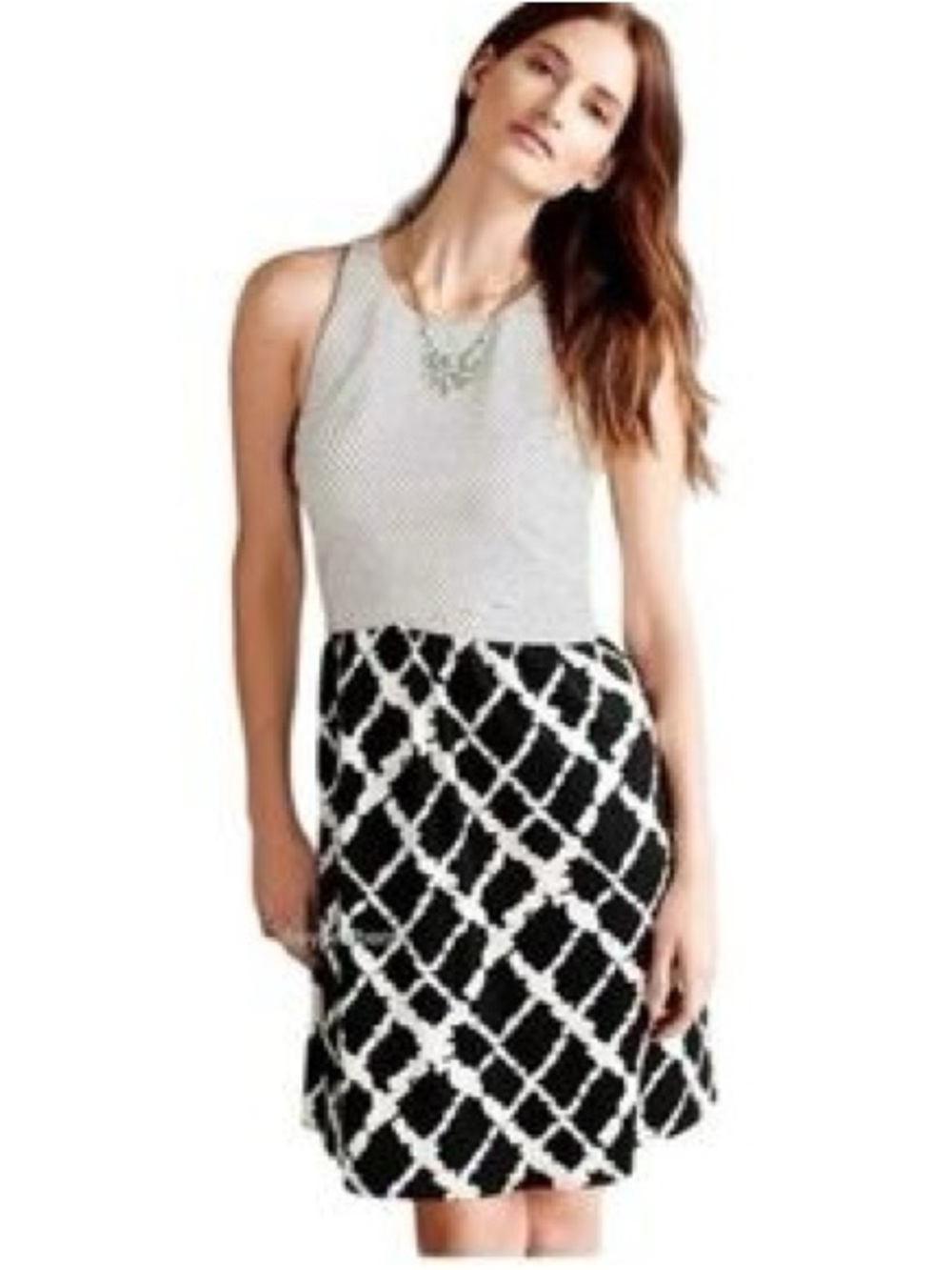 Anthropologie Black and White A-Line Patterned dress